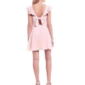 GB Gianni Bini Ruffle Flutter Sleeve Tie Polka Dot Mini Dress Pink White Large
